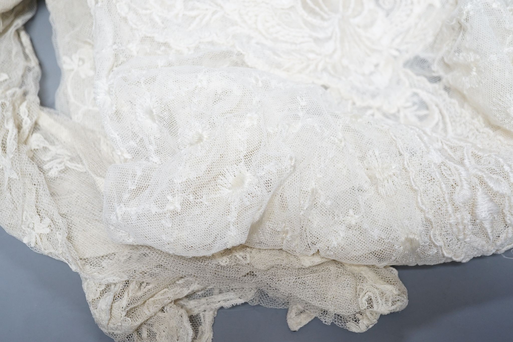 Three Edwardian lace blouses, a lace collar and all-in-one under garments
